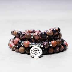 Renbeads 108 Mala Beads Rhodonite Lotus Compassion Energy Bracelet