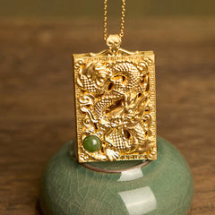 Dragon Gold Plated Copper Jade Strength Necklace Pendant