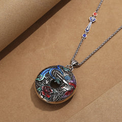 Phoenix Peony Flower Luck Protection Necklace Pendant