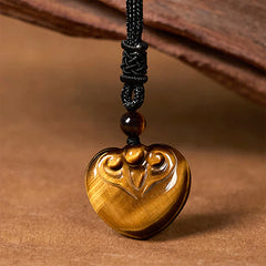 Natural Tiger Eye Heart Pattern Protection Rope Necklace Pendant