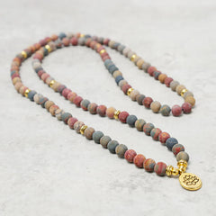 108 Mala Beads Picasso Jasper Stone Courage Energy Bracelet