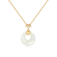 White Jade Peace Buckle Luck Necklace Pendant