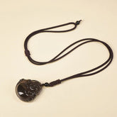 Natural Black Obsidian Ice Obsidian Laughing Buddha Purification Necklace Pendant