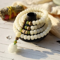 White Jade Bodhi Lotus Mala Harmony Jewelry