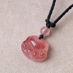Strawberry Quartz Cat Paw Healing Necklace Pendant