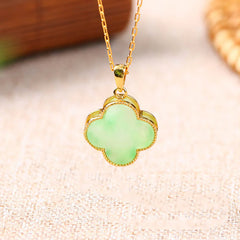 Four Leaf Clover Jade Pattern Luck Necklace Pendant