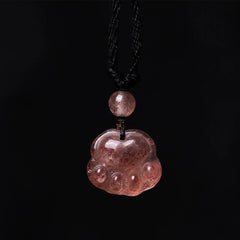 Strawberry Quartz Cat Paw Healing Necklace Pendant