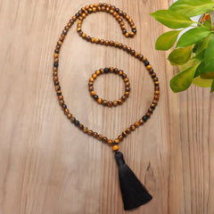 108 Beads Mala Tiger Eye Protection Tassel Bracelet