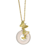 925 Sterling Silver Butterfly Chalcedony Peace Buckle Necklace Pendant