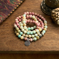 108 Mala Rhodonite Amazonite Beads Lotus Bracelet