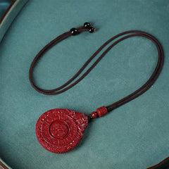 Chinese Zodiac Natural Cinnabar Bagua Amulet Necklace Pendant for Repelling Evil