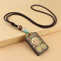Tibet God of Wealth Thangka Ebony Necklace Pendant