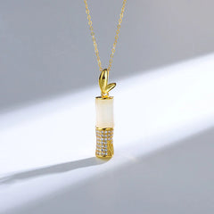 925 Sterling Silver Hetian White Jade Bamboo Happiness Necklace Pendant