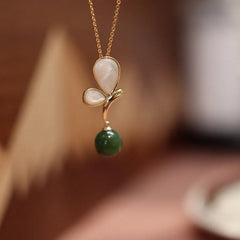 Natural Butterfly Tridacna Stone Cyan Jade Copper Gold-Plated Calming Jewelry Set