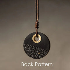 Handmade Round Ebony Wood Copper Peace Necklace Pendant