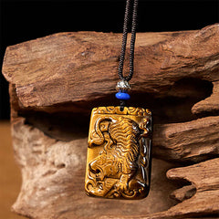 Natural Tiger Eye Square Tiger Pattern Protection Rope Necklace Pendant
