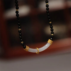 925 Sterling Silver Black Onyx Chalcedony Beaded Necklace Pendant