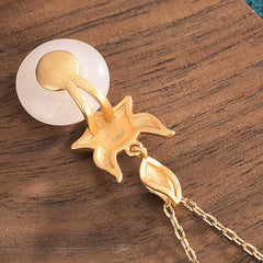 White Jade Fox Copper Coin Protection Luck Necklace Pendant