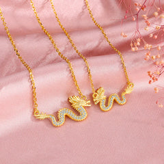 925 Sterling Silver Year of the Dragon Auspicious Golden Dragon Luck Chain Necklace Pendant