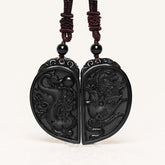 Black Obsidian Love Dragon Phoenix Protection Necklace Pendant