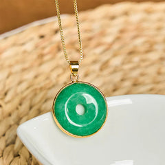 Natural Cyan Jade Peace Buckle Luck Necklace Pendant