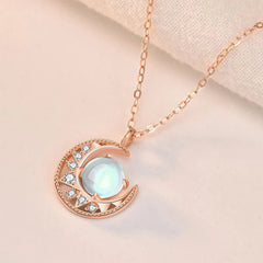 925 Sterling Silver Moonstone Moon Pattern Love Necklace Pendant