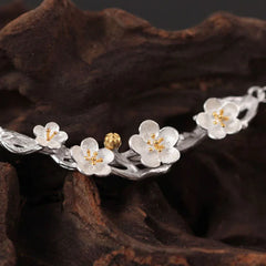 925 Sterling Silver Plum Blossom Protection Necklace Pendant