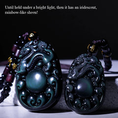 Tibetan Positive Rainbow Obsidian PiXiu Necklace