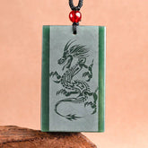 Cyan Jade Dragon Engraved Success Necklace Pendant