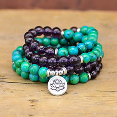 Amethyst and Green Aventurine Spiritual Lotus Charm Bracelet