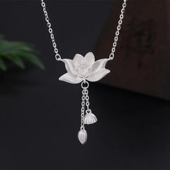 999 Sterling Silver Lotus Flower Pod Carved Enlightenment Necklace Pendant