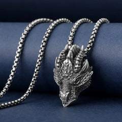 Renbeads Pure Tin Dragon Head Luck Protection Metal Necklace Pendant