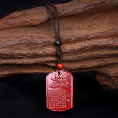 Cinnabar Lotus Heart Sutra Engraved Blessing Necklace Pendant