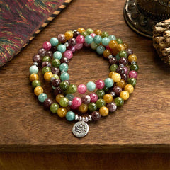 108 Mala Beads Multi-layer Natural Tourmaline Lotus Wisdom Bracelet