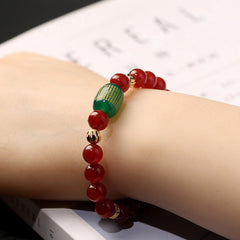 Natural Red and Green Agate Buddhist Sutras Calming Bracelet