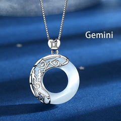 925 Sterling Silver 12 Zodiac Constellations Cat's Eye Love Support Necklace Pendant
