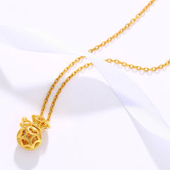 24K Gold Plated Good Luck Character Fortune Money Bag Necklace Pendant
