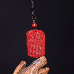 Cinnabar Lotus Heart Sutra Engraved Blessing Necklace Pendant
