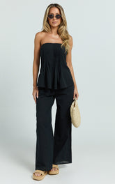 Carli Two Piece Top and Pants Set - Cotton Tube Pant Set in Black