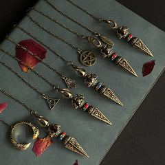 Renbeads Pentagram Eye of God Feather Hamsa Copper Healing Necklace Pendant Pendulum