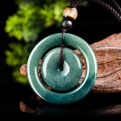 Natural Round Jade Peace Buckle Luck Prosperity Necklace Pendant