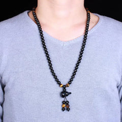 Renbeads Natural Black Obsidian Rainbow Obsidian Gourd Blessing Bracelet Mala