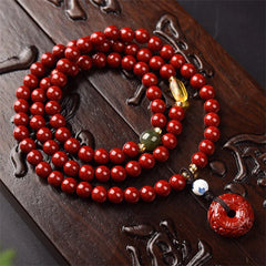 Renbeads Tibetan Cinnabar Peace Buckle Triple Wrap Blessing Bracelet Mala