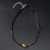 Natural Tiger Eye Ellipse Protection Wax Rope Necklace Pendant
