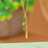 925 Sterling Silver Bamboo Abundance Necklace Pendant with Jade