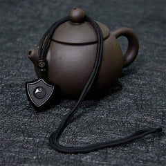 Black Obsidian Shield Pattern Yin Yang Symbol Strength Necklace Pendant