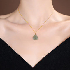 925 Sterling Silver Natural Cyan Hetian Jade Luck Laughing Buddha Butterfly Necklace Pendant