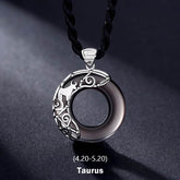 12 Constellations Zodiac Ice Obsidian Blessing Round Pendant Necklace