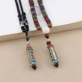 Tibetan Om Mani Padme Hum Dzi Bead Wenge Wood Necklace Pendant