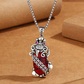 Renbeads PiXiu Garnet Copper Coin Wealth Luck Necklace Pendant